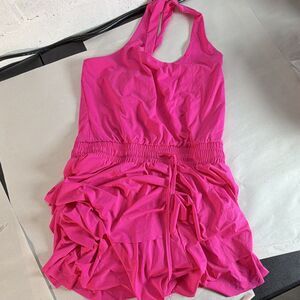 pants store Pink Solid Halter Sleeveless Ruffle Romper Elastic Waist Size M